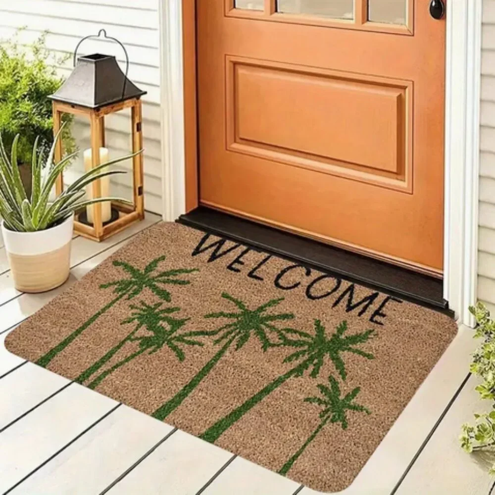 New with Tags - Welcome Doormat with Palm Trees Design, Polyester, Washable